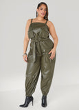 Faux Leather Joggers Jumpsuit