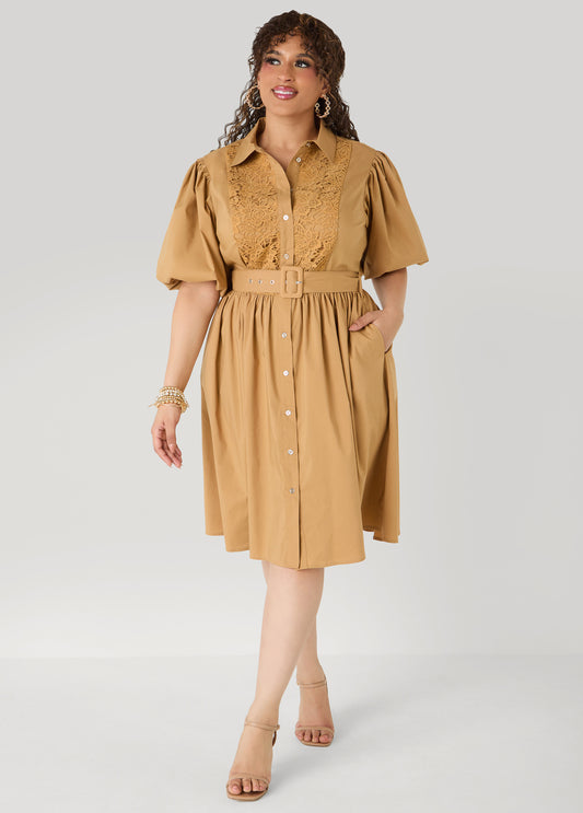 Crochet Panel A Line Shirtdress