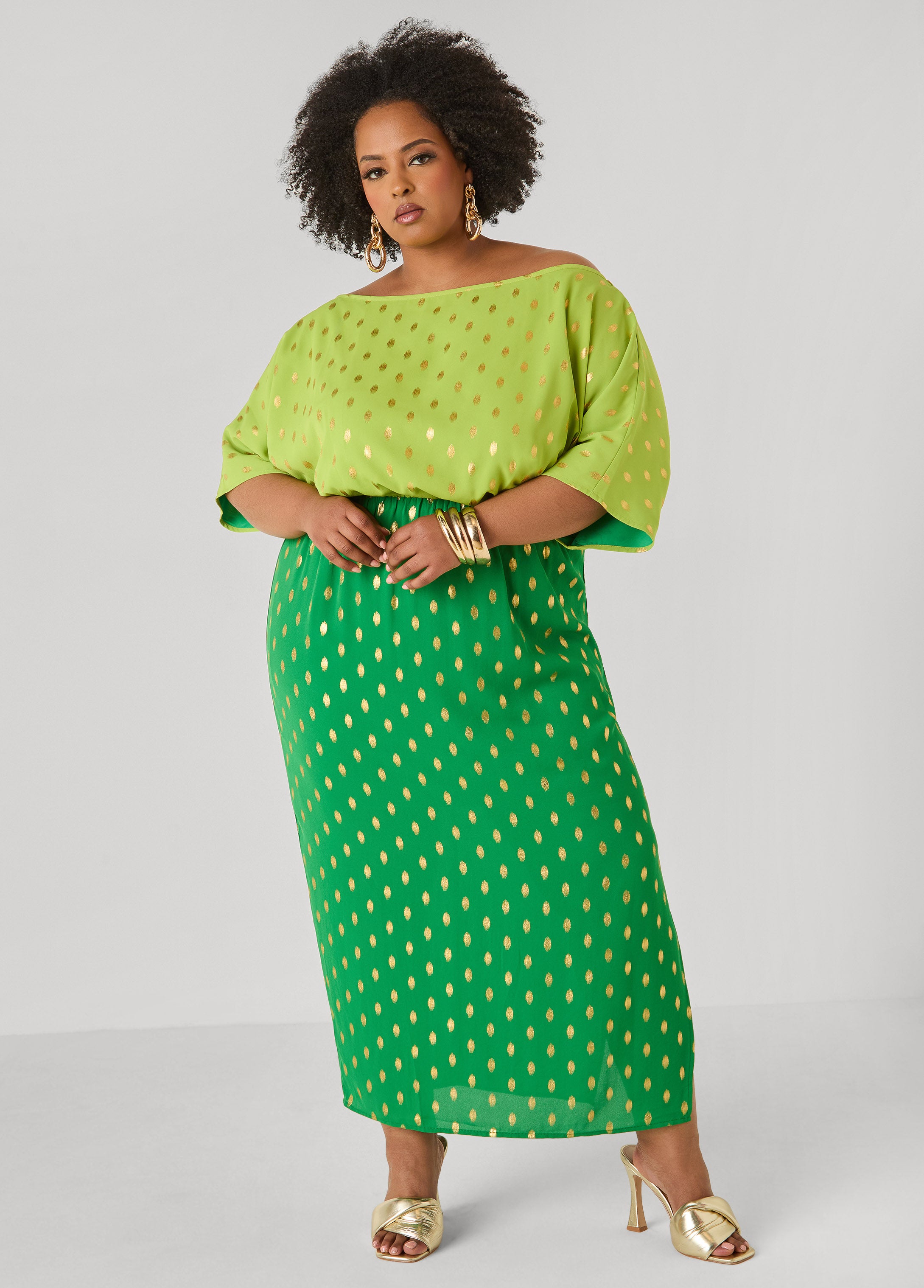 Plus Size Dotted Two Tone Maxi Dress, Calypso Coral, 26/28
