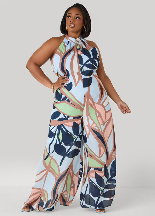 Floral Print Wide Leg Jumpsuit