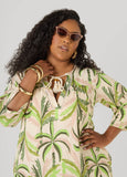 Palm Print Linen Blend Dress