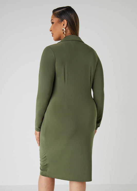 Ruched Stretch Knit Shirtdress