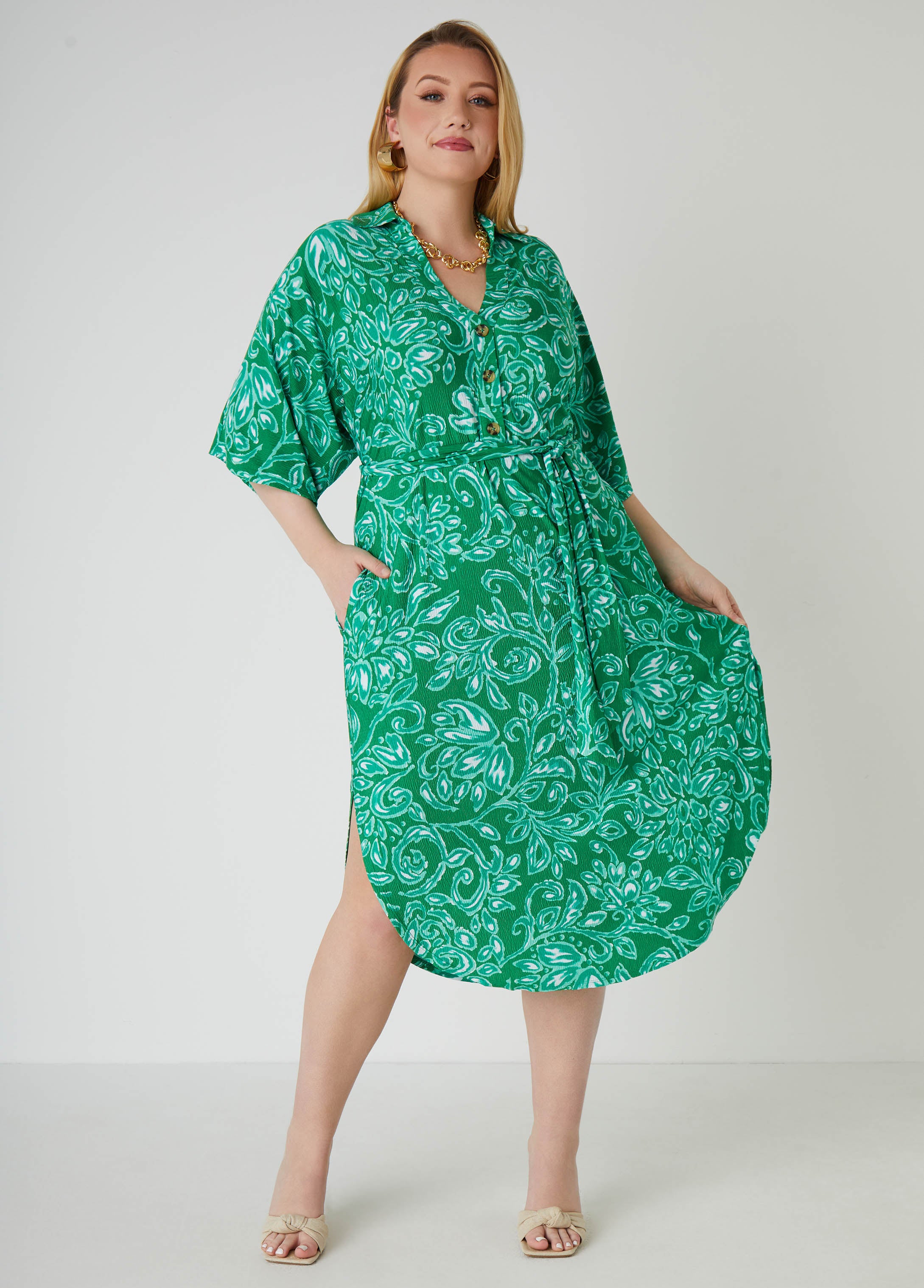 plus size easter dresses Textured Floral Print Shirtdress – Ashley Stewart