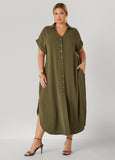 Plus Size Textured Dress Summer Orange Green Shirtdress Maxi Dress