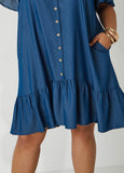 Flounced Chambray Shirtdress