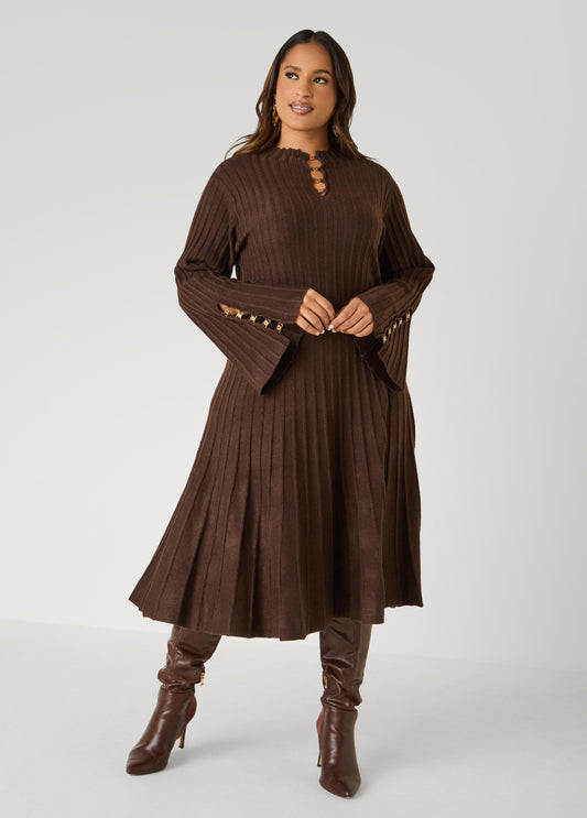 Ribbed Embellished A Line Dress