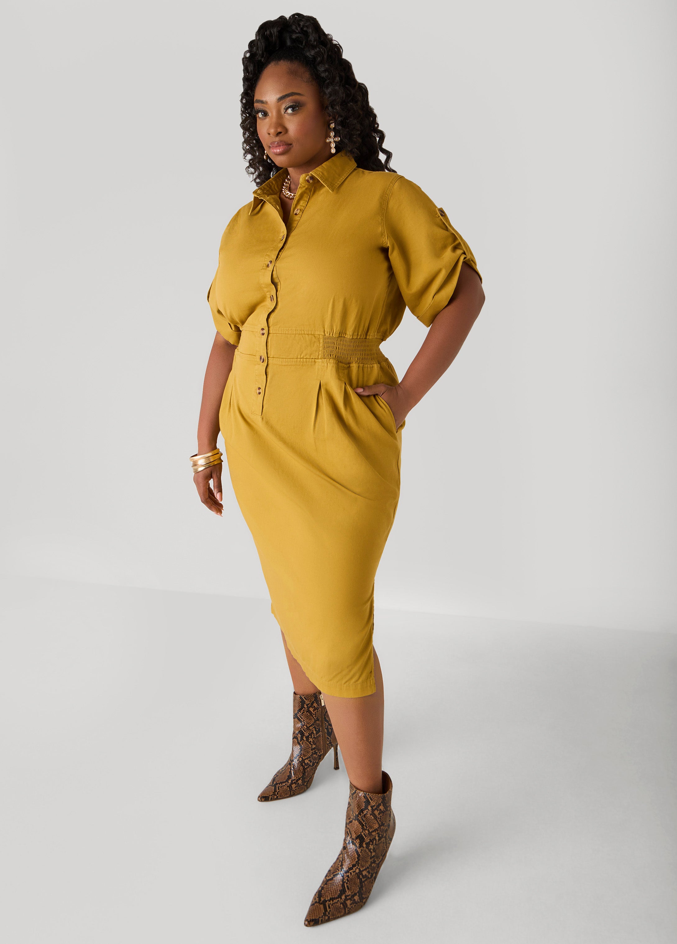 Plus Size Yellow Denim Dress Plus Size Jean Dress Cotton Dress