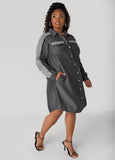 Plus Size Two Tone Denim Dress Knee Length Jean Dress Chambray Dress