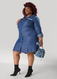 Plus Size Two Tone Denim Dress Knee Length Jean Dress Chambray Dress