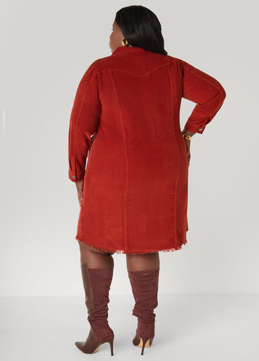 Frayed Corduroy Shirtdress