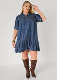 Flounced Stonewash Chambray Dress