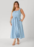 Perforated Denim Midaxi Dress