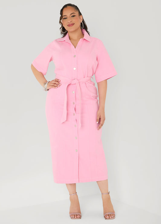 Belted Denim Maxi Dress