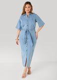Sash Belt Denim Maxi Dress
