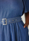 Belted A Line Chambray Dress