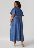 Belted A Line Chambray Dress