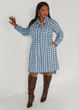 Plus Size Houndstooth Denim Shirtdress