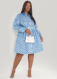 Sequined Checked Denim Shirtdress