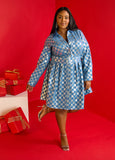 Plus Size Distressed Denim A Line Dress Sequin Jean Fit Flare Dress