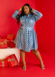 Plus Size Distressed Denim A Line Dress Sequin Jean Fit Flare Dress