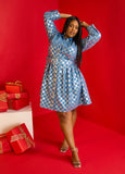 Plus Size Distressed Denim A Line Dress Sequin Jean Fit Flare Dress