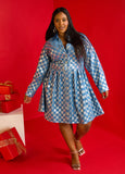 Plus Size Sequined Checked Denim Shirtdress