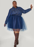 Tulle Paneled Denim Dress