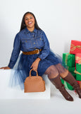 Tulle Paneled Denim Dress