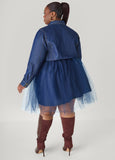 Tulle Paneled Denim Dress