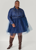 Tulle Paneled Denim Dress