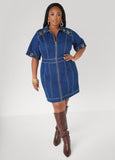 Grommet Denim Sheath Dress