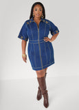 Grommet Denim Sheath Dress