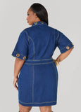 Grommet Denim Sheath Dress