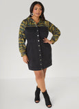Camo Paneled Denim Bodycon Dress