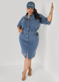Front Split Denim Shirtdress