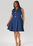 Plus Size Dark Wash Denim Dress A Line Sleeveless Jean Dress