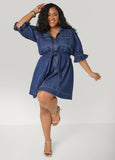 Ruffled Denim Mini Shirtdress