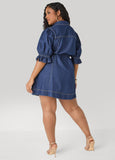 Ruffled Denim Mini Shirtdress