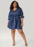 Ruffled Denim Mini Shirtdress