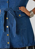 Tulle Paneled Denim Maxi Dress