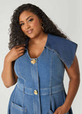 Shawl Collar Paneled Denim Dress