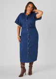 Ruched Denim Maxi Shirtdress