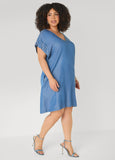Faux Pearl Chambray Dress