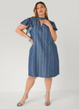 Printed Keyhole Chambray Dress