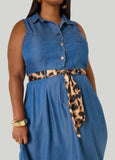 Leopard Scarf Chambray Shirtdress
