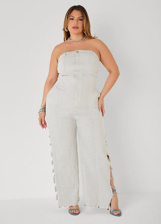Tall Chain Trimmed Denim Jumpsuit