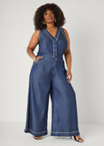 Wide Leg Chambray Jumpsuit