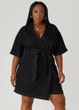 Plus Size Faux Wrap Denim Romper