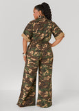 Striped Camo Print Denim Jumpsuit