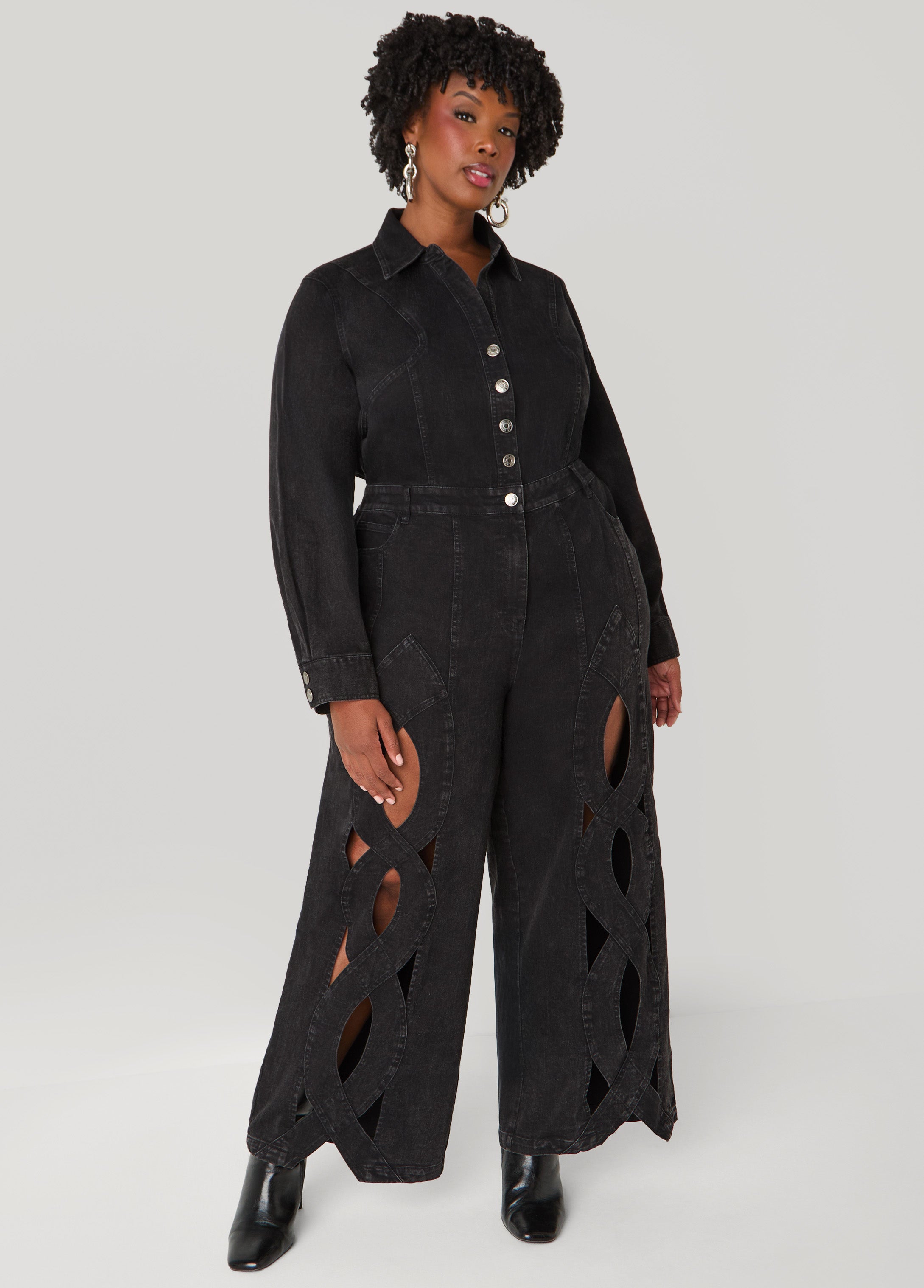 Plus Size Crisscross Denim Jumpsuit